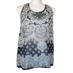 Anthropologie Elodie Top Blouse Size Large Black White Sheer Sleeveless Low Back